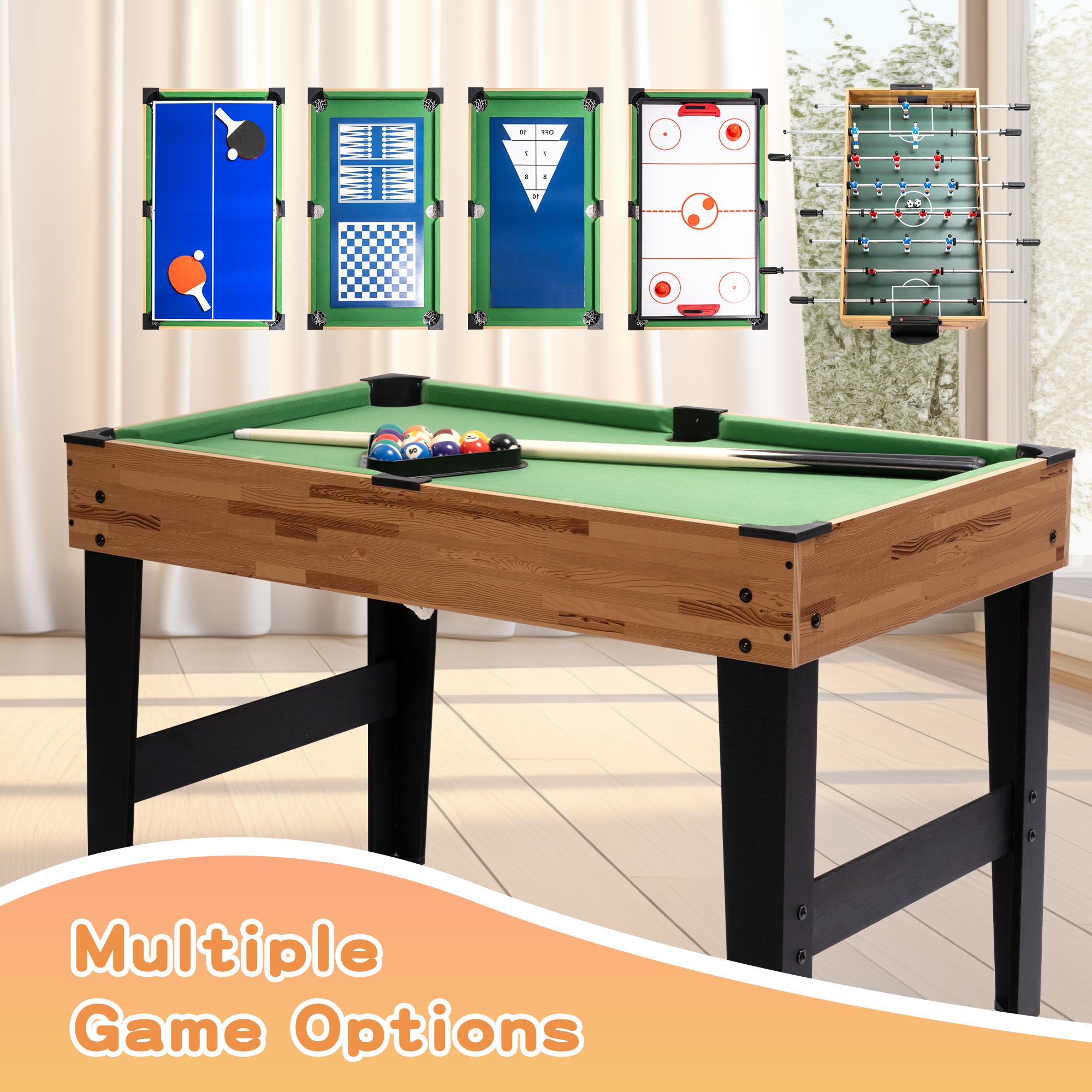 SULIVES 2x4ft 13-in-1 Combo Game Table for Home & Game Room, with Hockey, Football, Billiards, Ping Pong, Chess, Checkers, Mini Basketball, and more